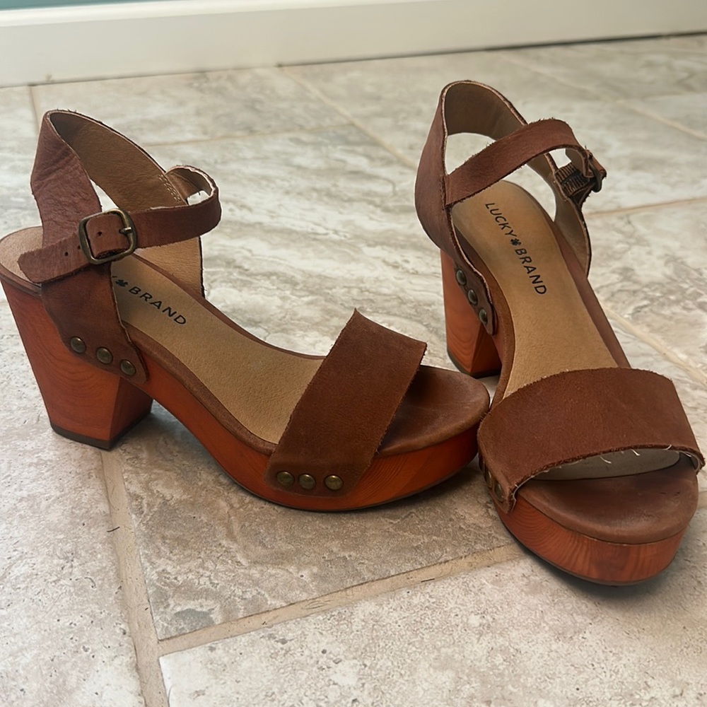 Lucky Brand Platform Tan Leather Sandals sz 6 EUC